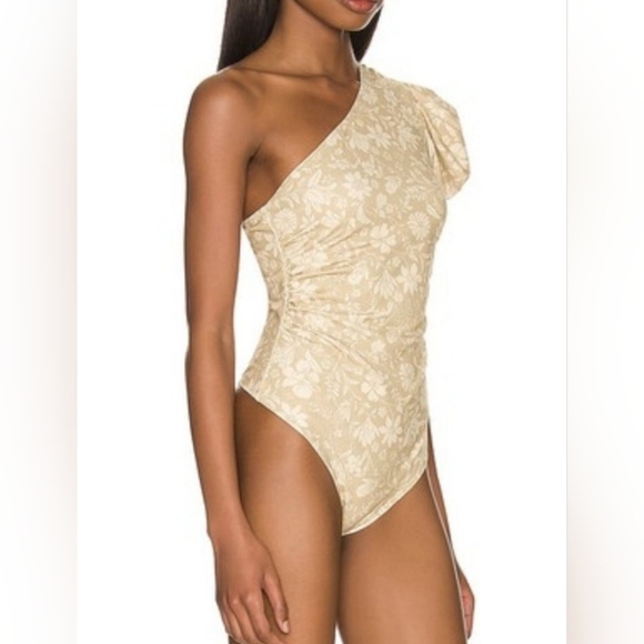 Free People Somethin Bout You Bodysuit Cactus Combo Floral Puff One Shoulder S - Picture 1 of 4